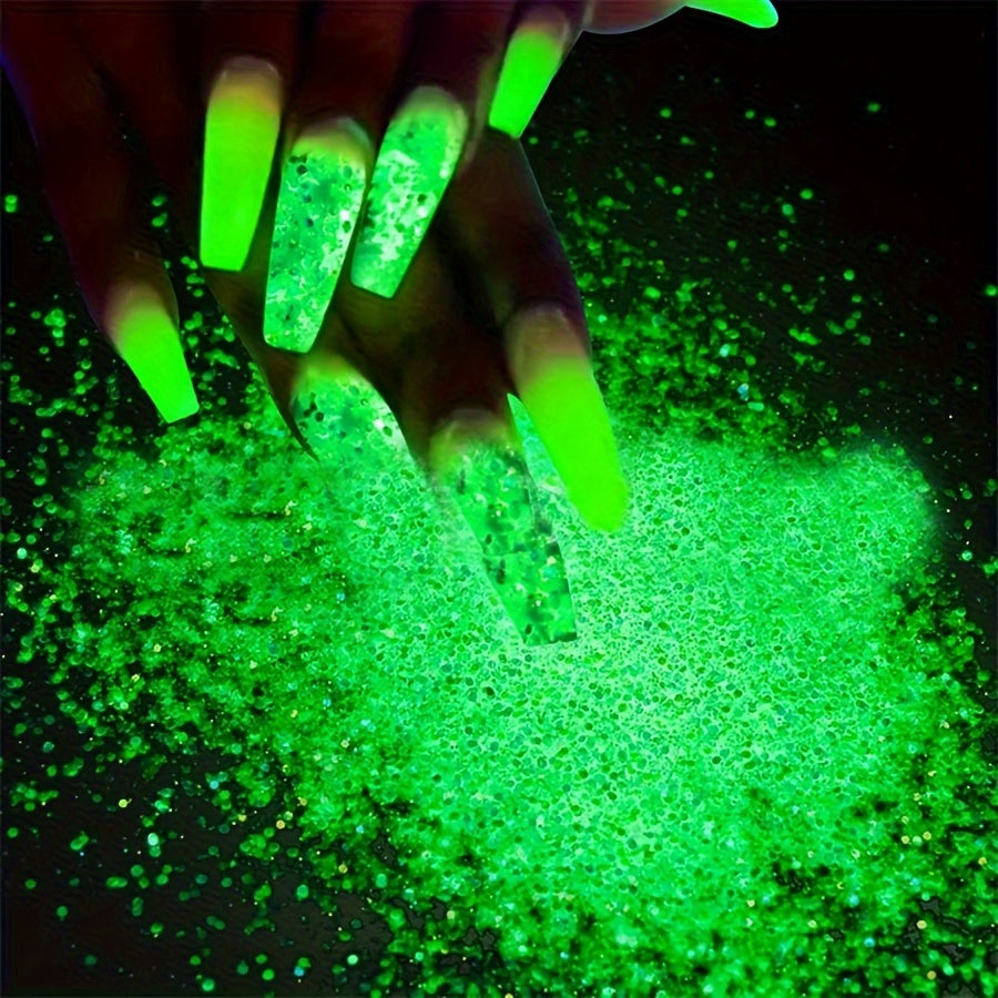 Glow-in-the-Dark Nail Powder - Blue & Green Luminous Pigment Dust, Odorless Phosphor Glitter for Stunning Manicures
